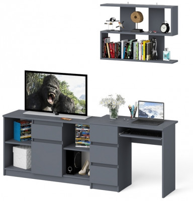 Мори Стол компьютерный МС-6 левый + Тумба МТВ1204.1 + Полка 900, цвет графит, ШхГхВ 210,4х50х209,6 см., НЕ универсальная сборка