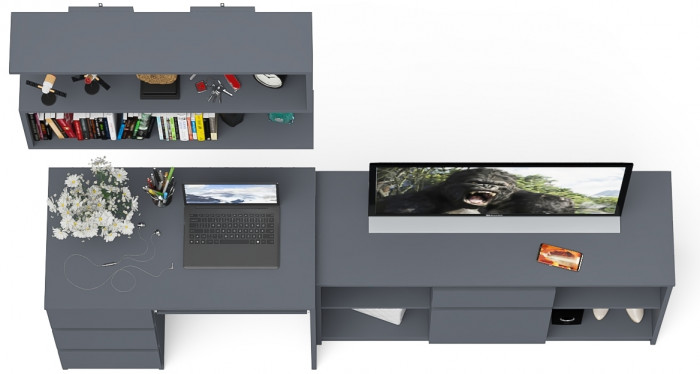 Мори Стол компьютерный МС-6 левый + Тумба МТВ1204.1 + Полка 900, цвет графит, ШхГхВ 210,4х50х209,6 см., НЕ универсальная сборка