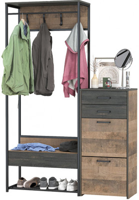 Трувор 15.120 Прихожая + 13.241.06 Тумба для обуви, дуб гранж песочный/интра