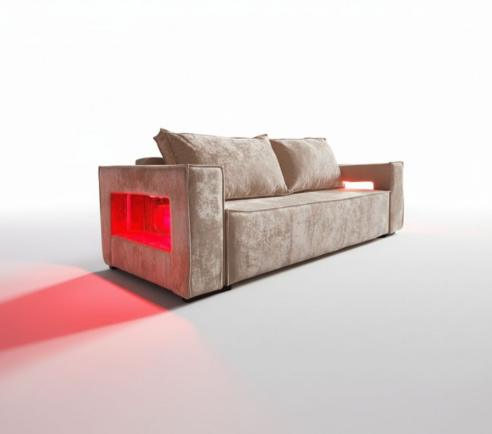 Диван-кровать Лофт Люкс Плюш с подсветкой, еврокнижка, независимый пружинный блок, 140х195, бежевый