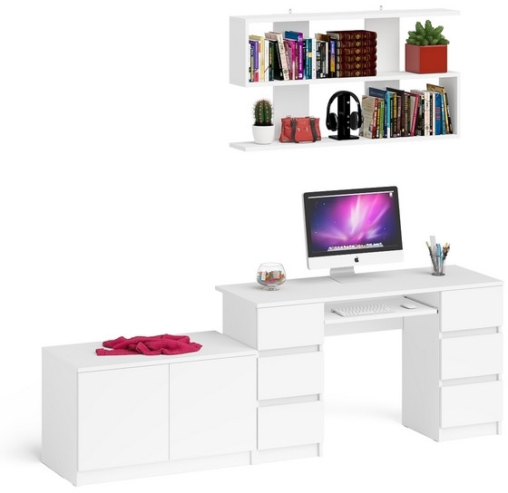 Мори компьютерный стол МС-2 + Тумба МА900.1 + Полка 1200, белый