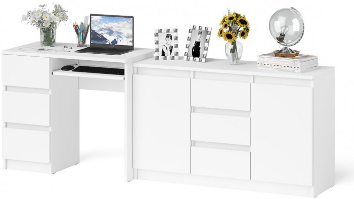 Мори компьютерный стол МС-6 левый + Комод МК1200.3, белый