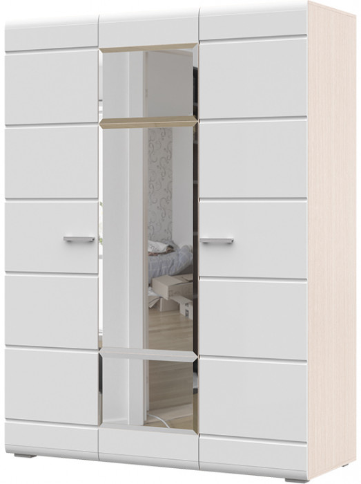 Симба шкаф 3-х створчатый (1500*2000*570) дуб белфорт/белый глянец