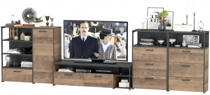 Трувор Гостиная 106, цвет дуб гранж песочный/интра, ШхГхВ 390,8х45,4х106,9 см., универсальная сборка