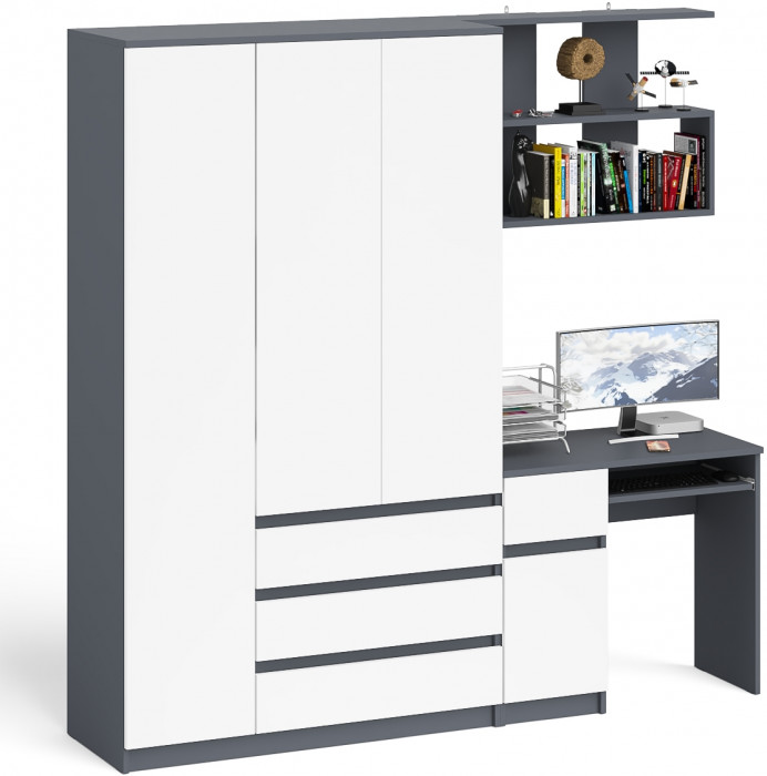 Мори Стол компьютерный МС-1 левый + Шкаф МШ1200.1 + Полка 900, цвет графит/белый, ШхГхВ 210,4х50,4х209,6 см., НЕ универсальная сборка