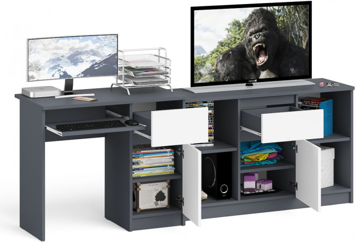 Мори Стол компьютерный МС-1 правый + Тумба МТВ1204.1, цвет графит/белый, ШхГхВ 210,4х50х76,6 см., выдвижной ящик справа, НЕ универсальная сборка
