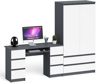 Мори Стол компьютерный МС-2 + Шкаф МШ900.1, цвет графит/белый, ШхГхВ 225,8х50,4х179,6 см., универсальная сборка