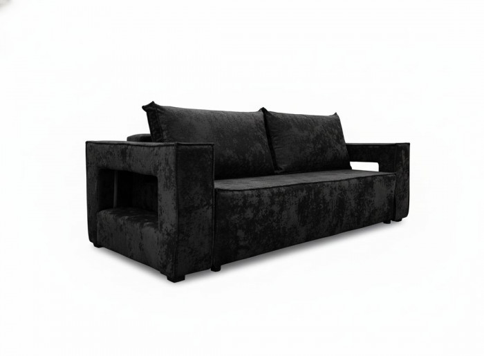 Диван-кровать Лофт Люкс Плюш с подсветкой, еврокнижка, пружинный блок, 140х195, черный