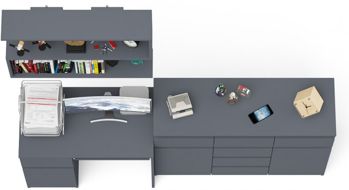 Мори компьютерный стол МС-1 левый + Комод МК1200.4 + Полка 900, графит