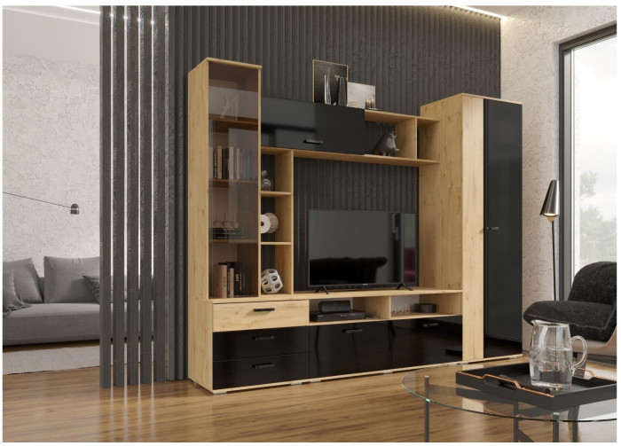 Гостиная Крокус (Дуб Вотан, Черный глянец)