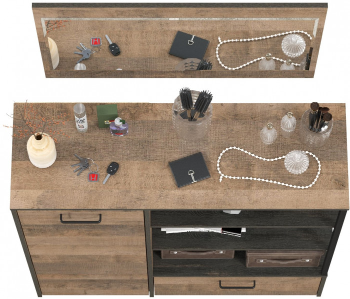 Трувор 13.307.01 Комод + 15.30 Зеркало, цвет дуб гранж песочный/интра, ШхГхВ 109х36,9х195 см., универсальная сборка