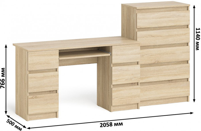 Мори компьютерный стол МС-2 + Комод МК700.5, дуб сонома