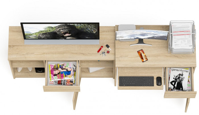 Мори Стол компьютерный МС-1 правый + Тумба МТВ1204.1, цвет дуб сонома, ШхГхВ 210,4х50х76,6 см., выдвижной ящик справа, НЕ универсальная сборка