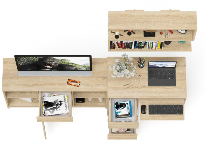 Мори Стол компьютерный МС-6 левый + Тумба МТВ1204.1 + Полка 900, цвет дуб сонома, ШхГхВ 210,4х50х209,6 см., НЕ универсальная сборка