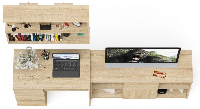 Мори Стол компьютерный МС-6 левый + Тумба МТВ1204.1 + Полка 900, цвет дуб сонома, ШхГхВ 210,4х50х209,6 см., НЕ универсальная сборка