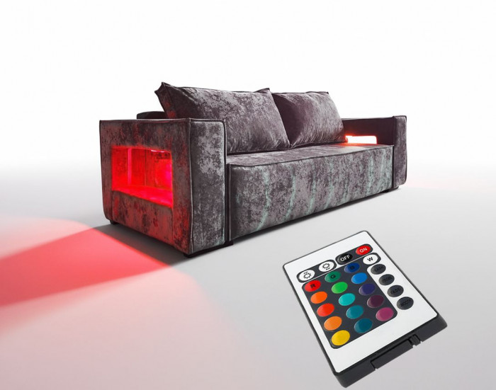 Диван-кровать Лофт Люкс Плюш с подсветкой, еврокнижка, независимый пружинный блок, 140х195, серый