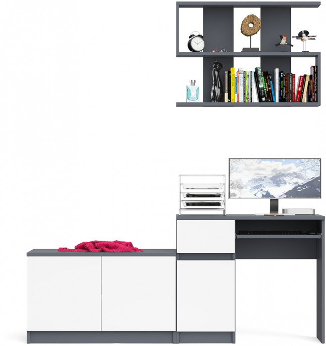 Мори компьютерный стол МС-1 левый + Тумба МА900.1 + Полка 900, графит/белый