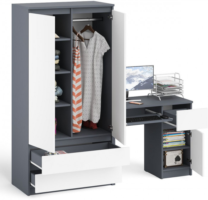 Мори компьютерный стол МС-1 правый + Шкаф МШ900.1, графит/белый