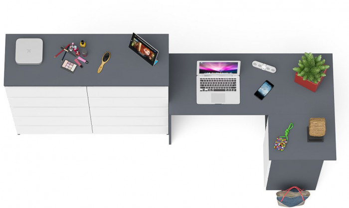 Мори компьютерный стол МС-16 правый + Комод МК1200.10, графит/белый