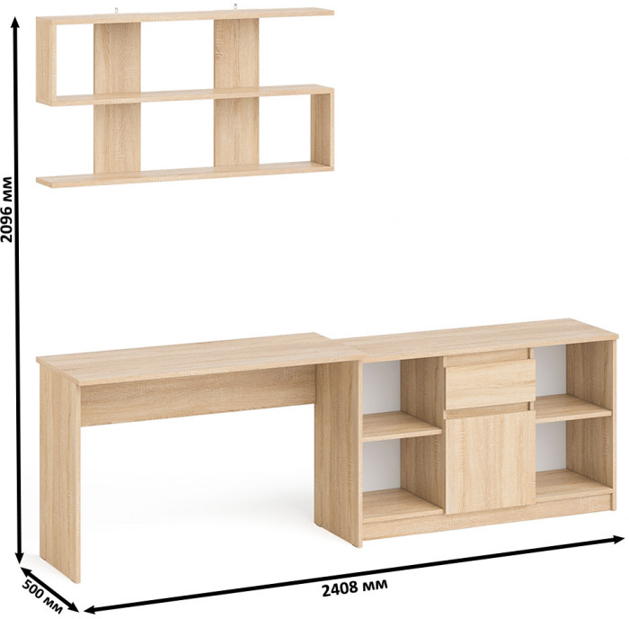 Мори письменный стол МСП1200.1 + Тумба МТВ1204.1 + Полка 1200, дуб сонома