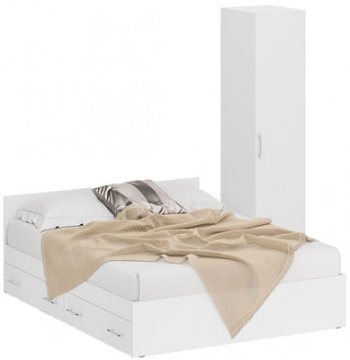 Кровать с ящиками 1600 + Пенал Стандарт, цвет белый, ШхГхВ 163,5х203,5х70 + 45х52х200 см., сп.м. 1600х2000 мм., без матраса, основание есть