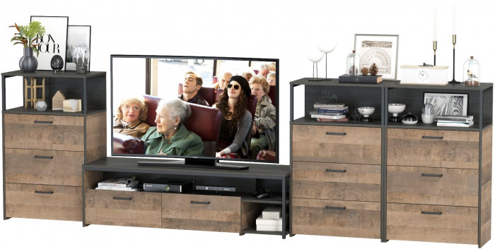 Трувор Гостиная 108, цвет дуб гранж песочный/интра, ШхГхВ 347,8х45,4х210 см., универсальная сборка