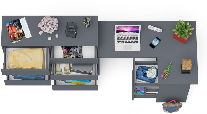 Мори компьютерный стол МС-16 правый + Комод МК1200.8, графит