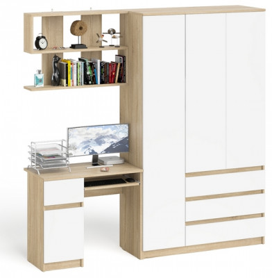 Мори Стол компьютерный МС-1 левый + Шкаф МШ1200.1 + Полка 900, цвет дуб сонома/белый, ШхГхВ 210,4х50,4х209,6 см., НЕ универсальная сборка