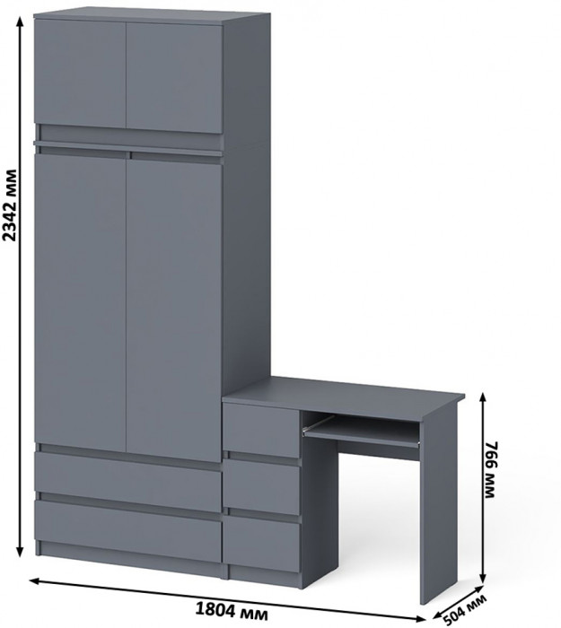 Мори компьютерный стол МС-6 левый + Шкаф МШ900.1 + Антресоль МА900.1, графит