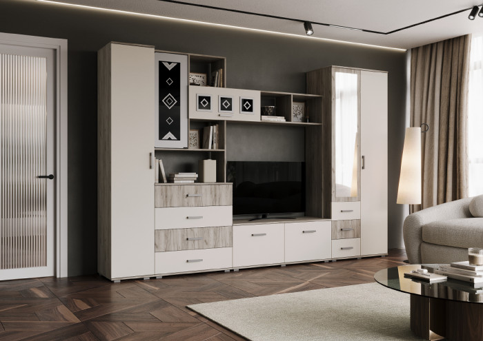 Модульная гостиная Белла, набор 2, Крафт серый/Кашемир