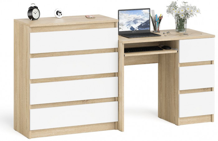 Мори Стол компьютерный МС-6 правый + Комод МК800.4, цвет дуб сонома/белый, ШхГхВ 170,4х50х94 см., выдвижные ящики справа, НЕ универсальная сборка