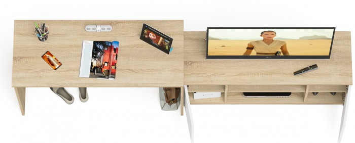 Мори Стол письменный МСП1200.1 + Тумба МТВ1200.1, цвет дуб сонома/белый, ШхГхВ 240,8х50х76,6 см., универсальная сборка