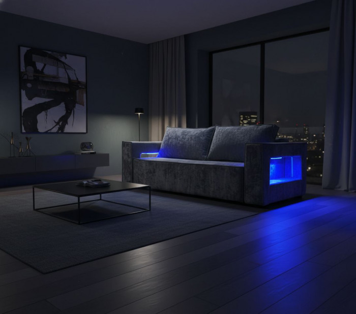 Диван-кровать Лофт Люкс Плюш с подсветкой, еврокнижка, 140х195, серый