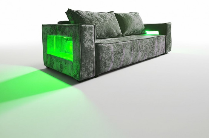 Диван-кровать Лофт Люкс Плюш с подсветкой, еврокнижка, 140х195, серый