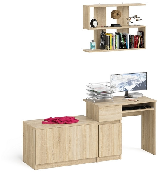 Мори компьютерный стол МС-1 левый + Тумба МА900.1 + Полка 900, дуб сонома