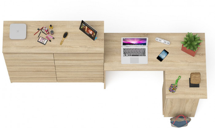 Мори компьютерный стол МС-16 правый + Комод МК1200.10, дуб сонома