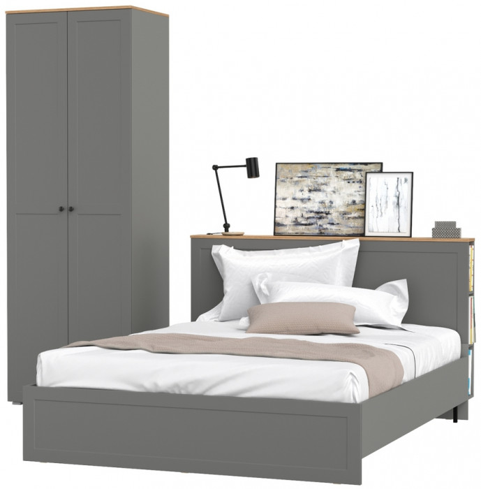Остин 11.53 Кровать + ортопед + 13.336.02 Шкаф для одежды, серый графит/дуб крафт золотой
