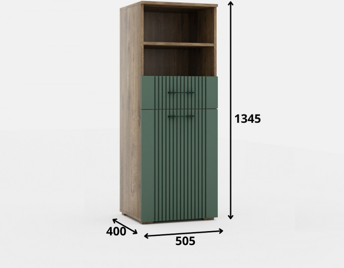 Тумба высокая для гостиной "Монреаль" - Дуб канзас/Зеленый матовый