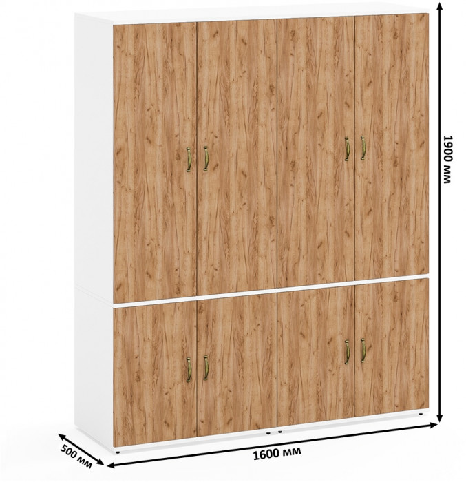Лидер-8 Шкаф МД 19Б 2 шт., цвет белый шагрень/крафт золото, ШхГхВ 160х50х190 см., универсальная сборка