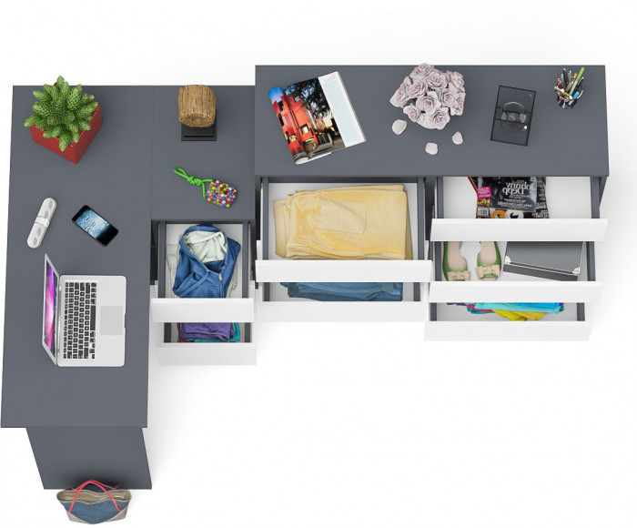 Мори Стол компьютерный МС-16 правый + Комод МК1200.8, цвет графит/белый, ШхГхВ 244,8х84,9х94 см., выдвижные ящики справа, НЕ универсальная сборка