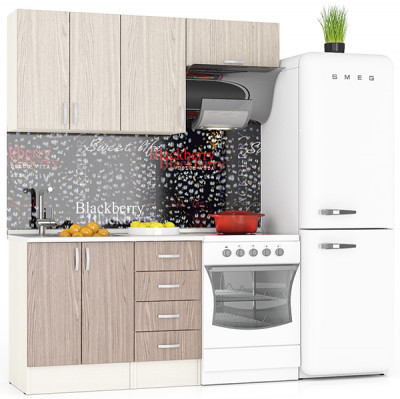 Кухня Мери 04 ШВ600+ШВ400+ШВв600+ШН600+ШН4Я400, цвет дуб/ясень шимо светлый/ясень шимо тёмный, ШхГхВ 160х30х67 см./100х60х85 см.