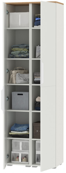 Октава 13.228 Шкаф-пенал + 13.228 Шкаф-пенал, белый шагрень/дуб крафт золотой/фасады МДФ белый шагрень