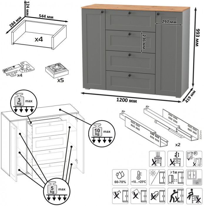Остин Прихожая 15, серый графит/дуб крафт золотой