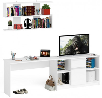 Мори Стол письменный МСП1200.1 + Тумба МТВ1204.1 + Полка 1200, цвет белый, ШхГхВ 240,8х50х209,6 см., универсальная сборка