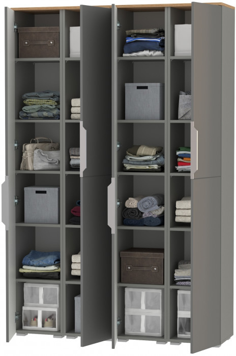 Октава Набор шкафов 45, цвет серый графит/дуб крафт золотой/фасады МДФ серый графит, ШхГхВ 128,8х35,3х197,6 см., универсальная сборка