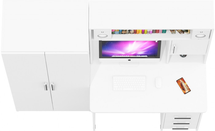 компьютерный стол С-МД-СК9+Шкаф С-МД-СК9Ш, белый шагрень