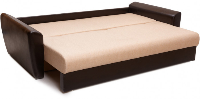 Диван-кровать Амстердам, 160х195, раскладной, еврокнижка, независимый пружинный блок, рогожка/экокожа, коричнево бежевый