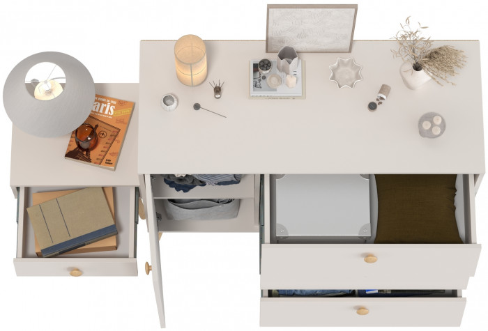 Афина Спальня Комод с дверкой и тремя ящиками + Тумба прикроватная, кашемир серый