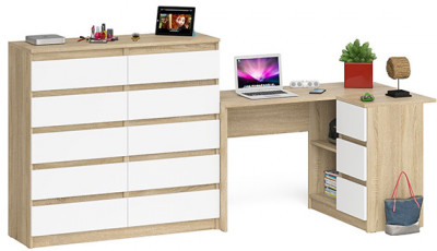Мори компьютерный стол МС-16 правый + Комод МК1200.10, дуб сонома/белый