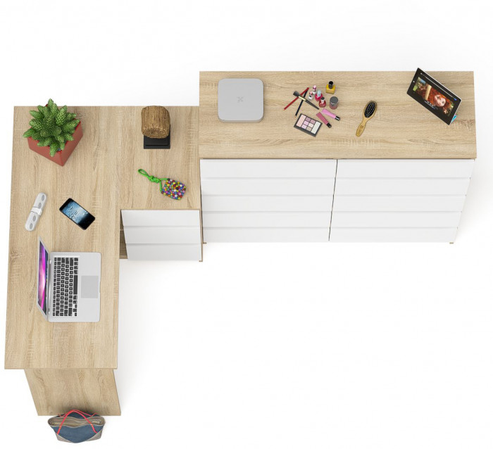 Мори компьютерный стол МС-16 правый + Комод МК1200.10, дуб сонома/белый